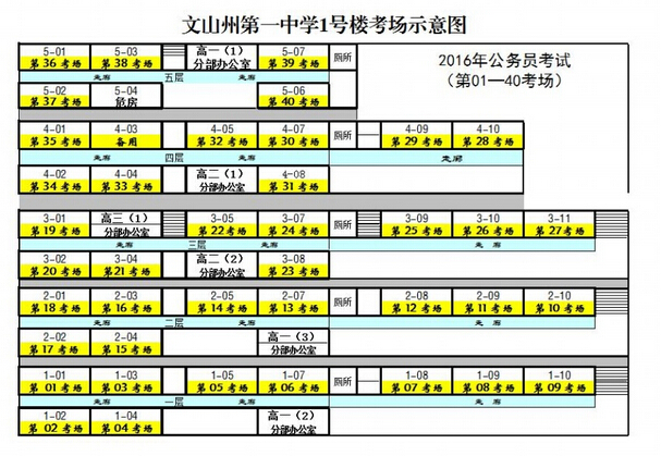 2016云南省考文山州第一中學(xué)考場(chǎng)安排2