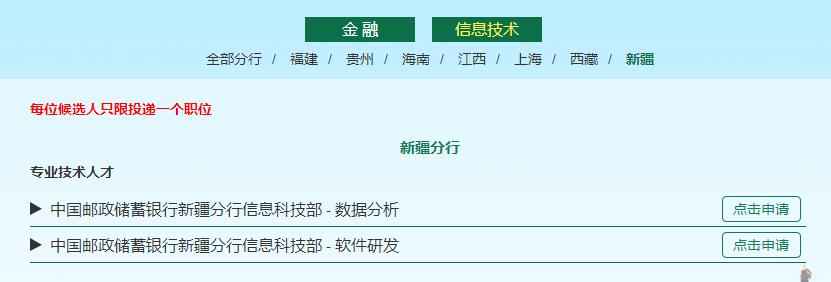 2017年中國郵政儲蓄銀行新疆分行信息技術(shù)部招聘公告